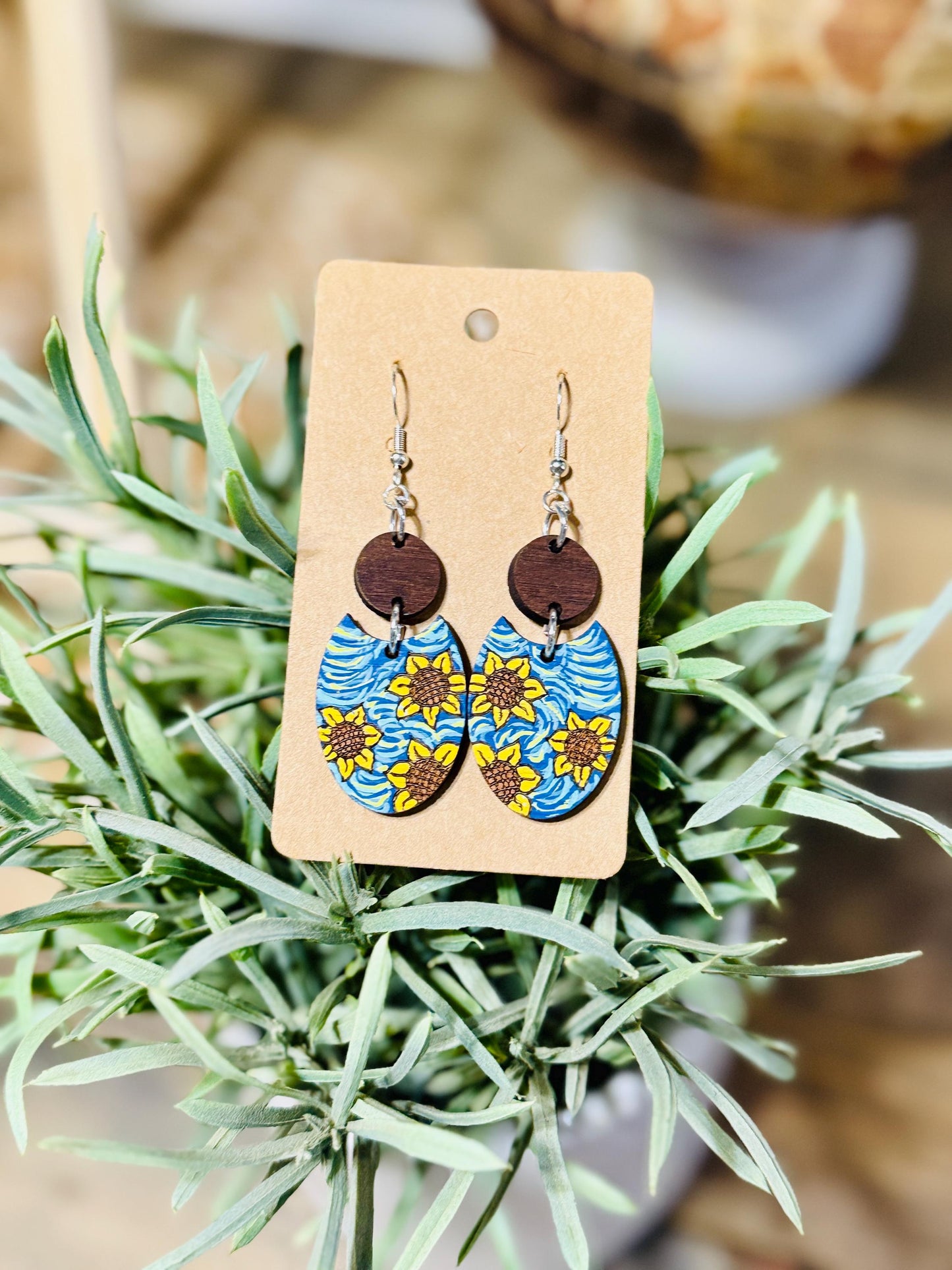 Hand-Painted Van Gogh Sunflower Jewelry Set | Earrings & Necklace Combo | Floral Statement Jewelry | Unique Artisan Gift for Her | Sunflower