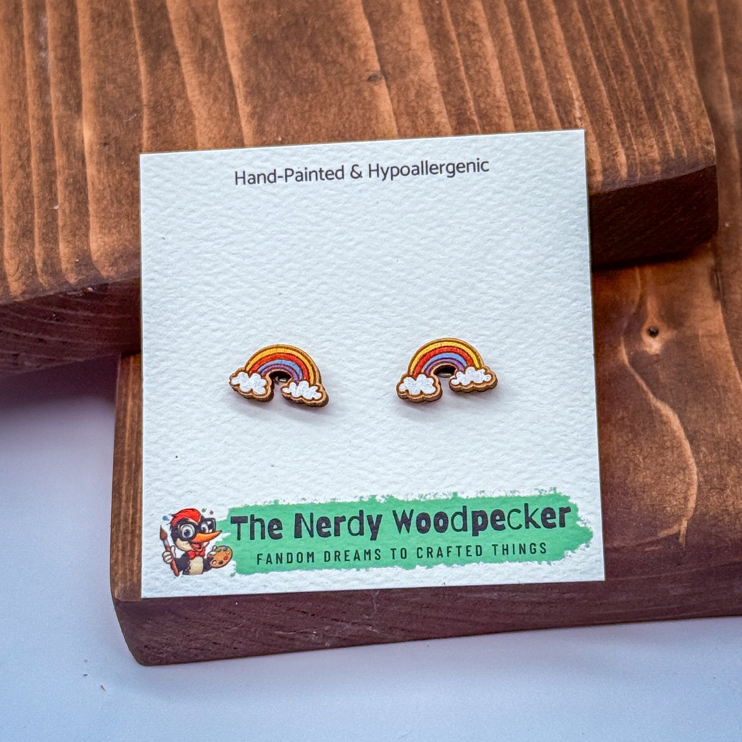 RAINBOW Stud Earrings — Hand-Painted | Nerdy Earrings | Quirky Earrings | Weird Earrings | Anime Earrings | Fandom | Cosplay | Stocking Stuffers | Gifts for Her | Pride Gifts | Nature Lovers