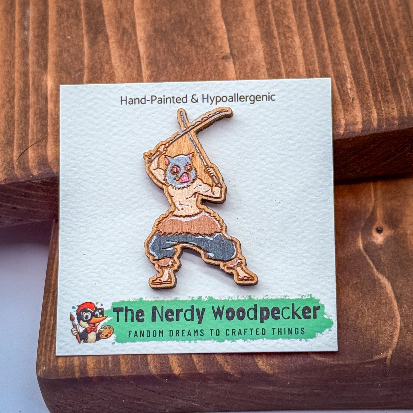 HASHIBIRA Wood Pin — Hand-Painted | Fandom Flair | Backpack Pin | Jacket Pin | Nerdy Gift | Gamer Gift | Geek Gift | Anime Gift | Demon Slayer