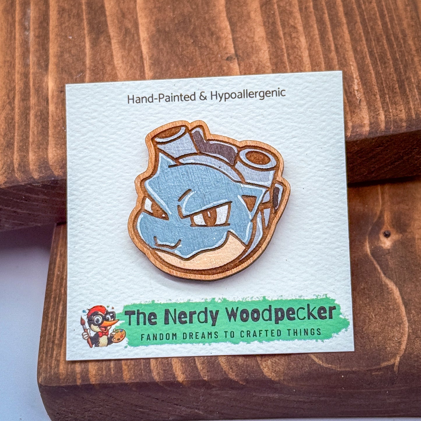 BLASTOISE Wood Pin — Hand-Painted | Fandom Flair | Backpack Pin | Jacket Pin | Nerdy Gift | Gamer Gift | Geek Gift | Anime Gift | Pokemon Gift | Pokemon Pin