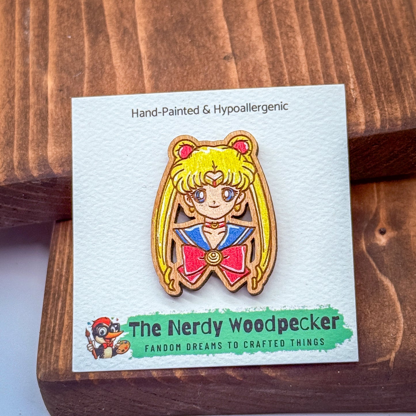 SAILOR MOON Wood Pin — Hand-Painted | Fandom Flair | Backpack Pin | Jacket Pin | Nerdy Gift | Gamer Gift | Geek Gift | Anime Gift | Sailor Venus