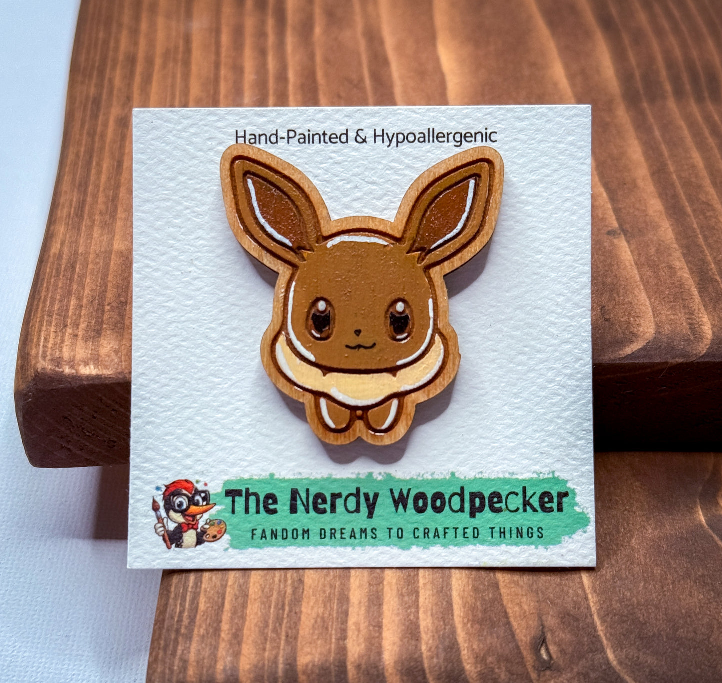 EEVEE Wood Pin — Hand-Painted | Fandom Flair | Backpack Pin | Jacket Pin | Nerdy Gift | Gamer Gift | Geek Gift | Anime Gift | Pokemon Gift | Pokemon Pins