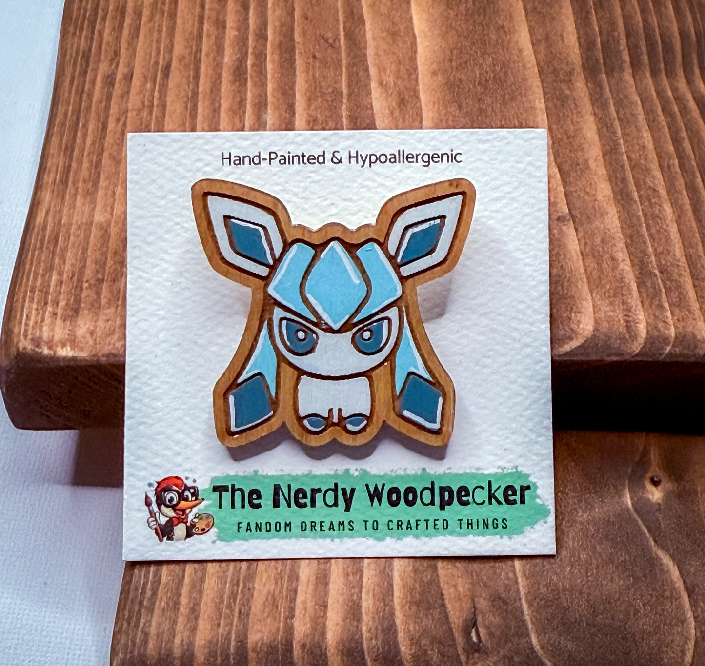 GLACEON Wood Pin — Hand-Painted | Fandom Flair | Backpack Pin | Jacket Pin | Nerdy Gift | Gamer Gift | Geek Gift | Anime Gift | Pokemon Gift | Pokemon Pins