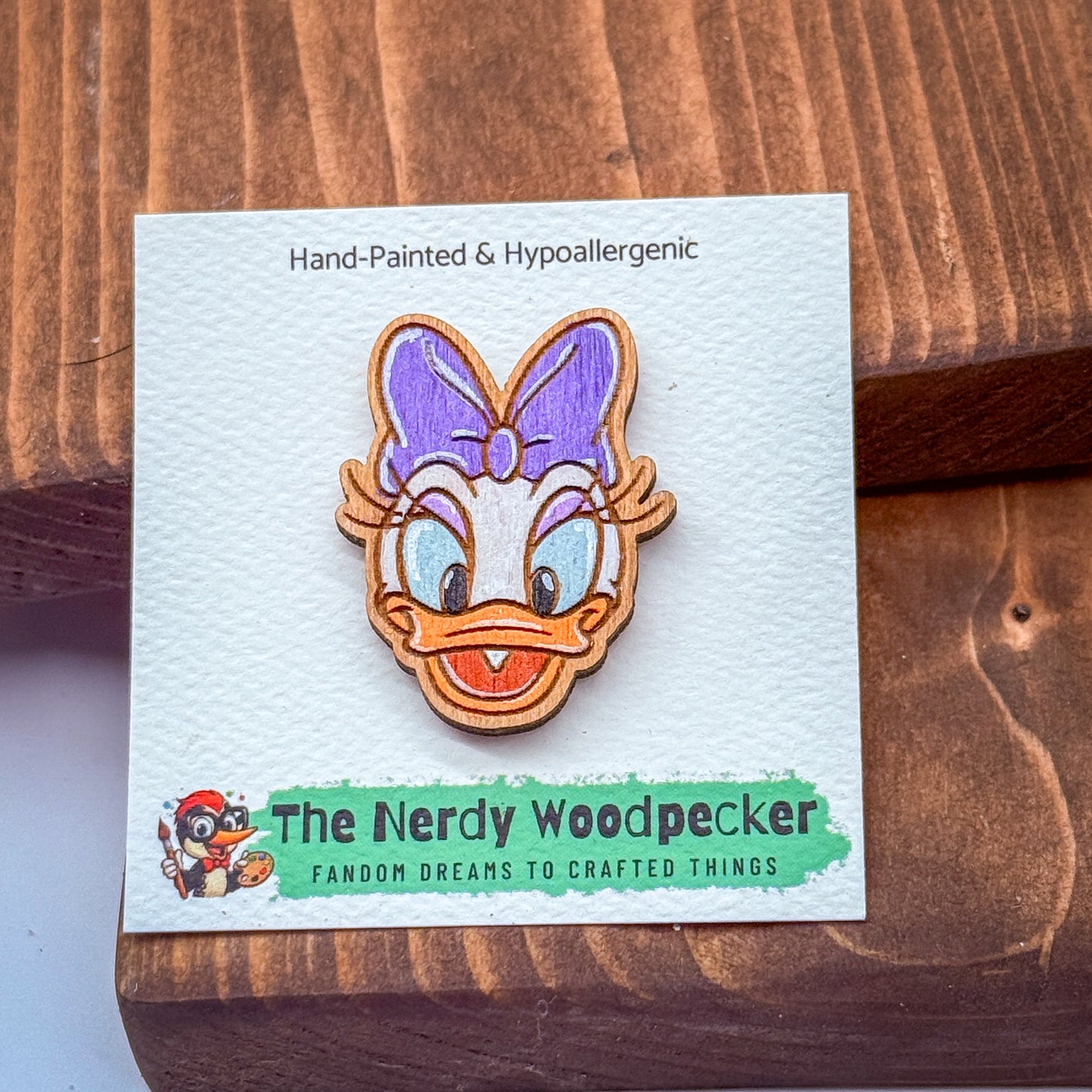 DAISY Wood Pin — Hand-Painted | Fandom Flair | Backpack Pin | Jacket Pin | Nerdy Gift | Gamer Gift | Geek Gift | Anime Gift | Disney Pins