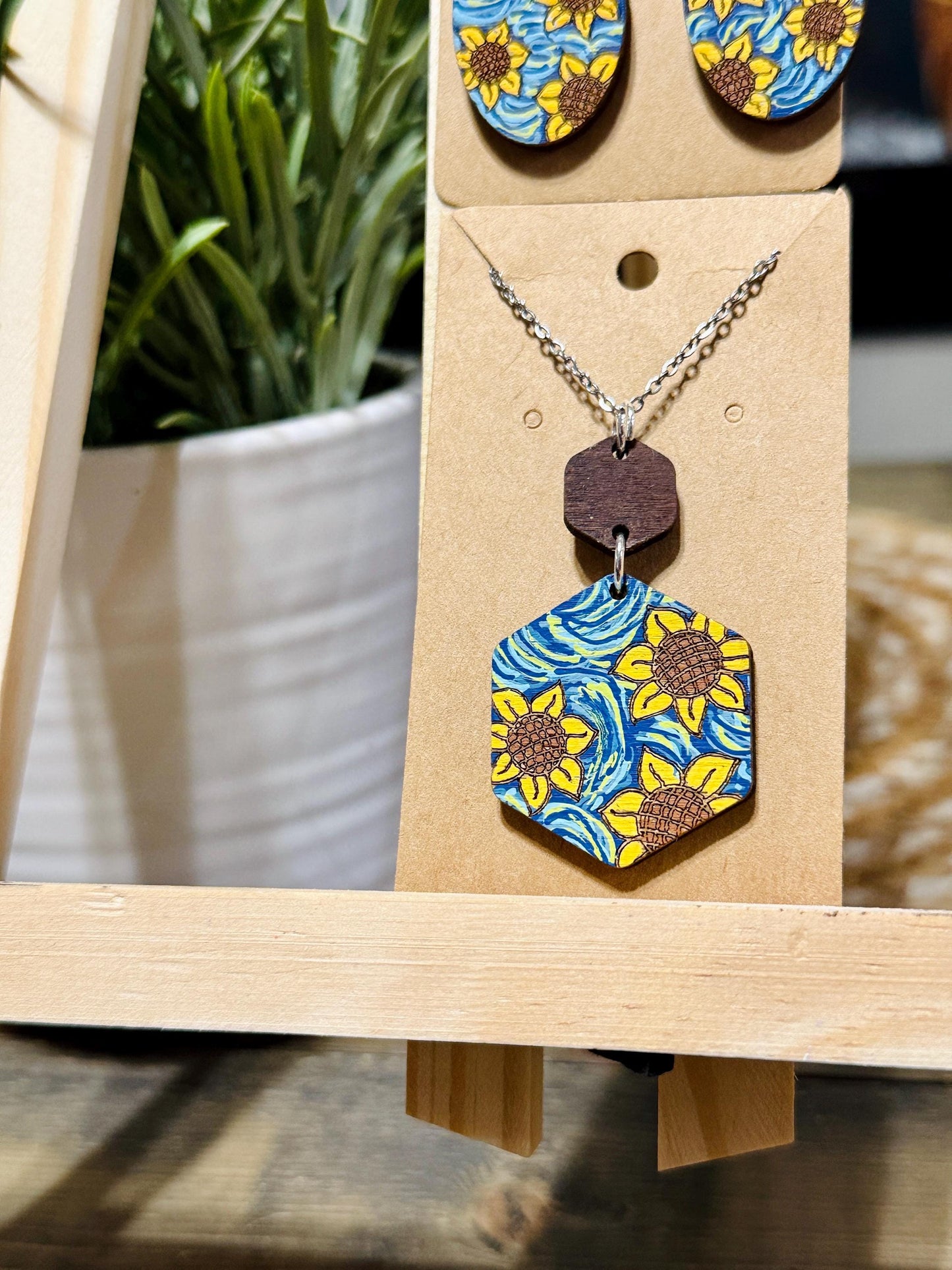 Hand-Painted Van Gogh Sunflower Jewelry Set | Earrings & Necklace Combo | Floral Statement Jewelry | Unique Artisan Gift for Her | Sunflower