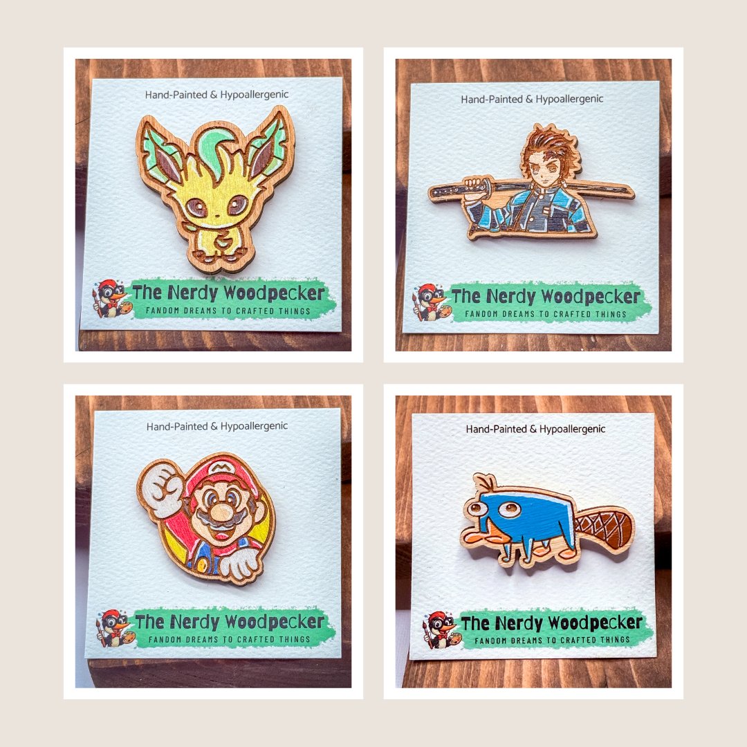 Hand-Painted Wooden Pins