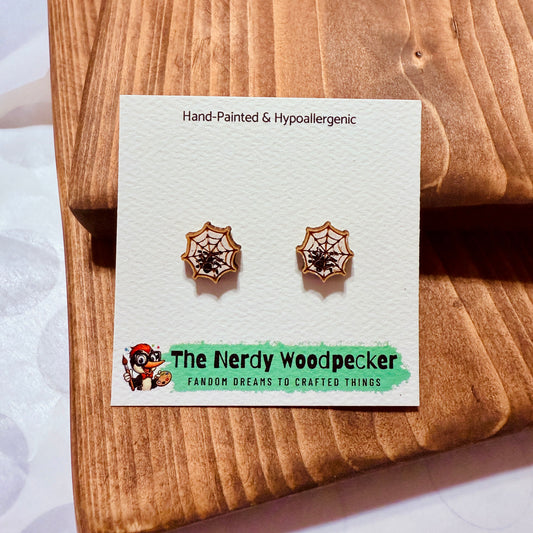 SPIDERWEB Stud Earrings — Hand-Painted | Nerdy Earrings | Quirky Earrings | Weird Earrings | Anime Earrings | Fandom | Cosplay | Stocking Stuffers | Gifts for Her | Nerd Gift