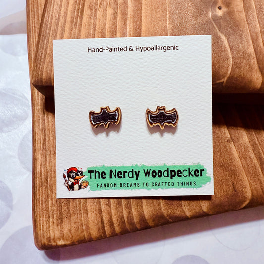 BAT Stud Earrings — Hand-Painted | Nerdy Earrings | Quirky Earrings | Weird Earrings | Anime Earrings | Fandom | Cosplay | Stocking Stuffers | Gifts for Her | Nerd Gift