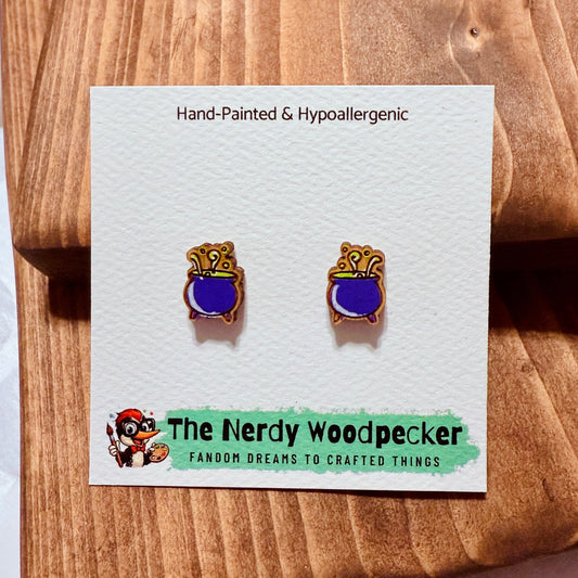 CAULDRON Stud Earrings — Hand-Painted | Nerdy Earrings | Quirky Earrings | Weird Earrings | Anime Earrings | Fandom | Cosplay | Stocking Stuffers | Gifts for Her | Nerd Gift