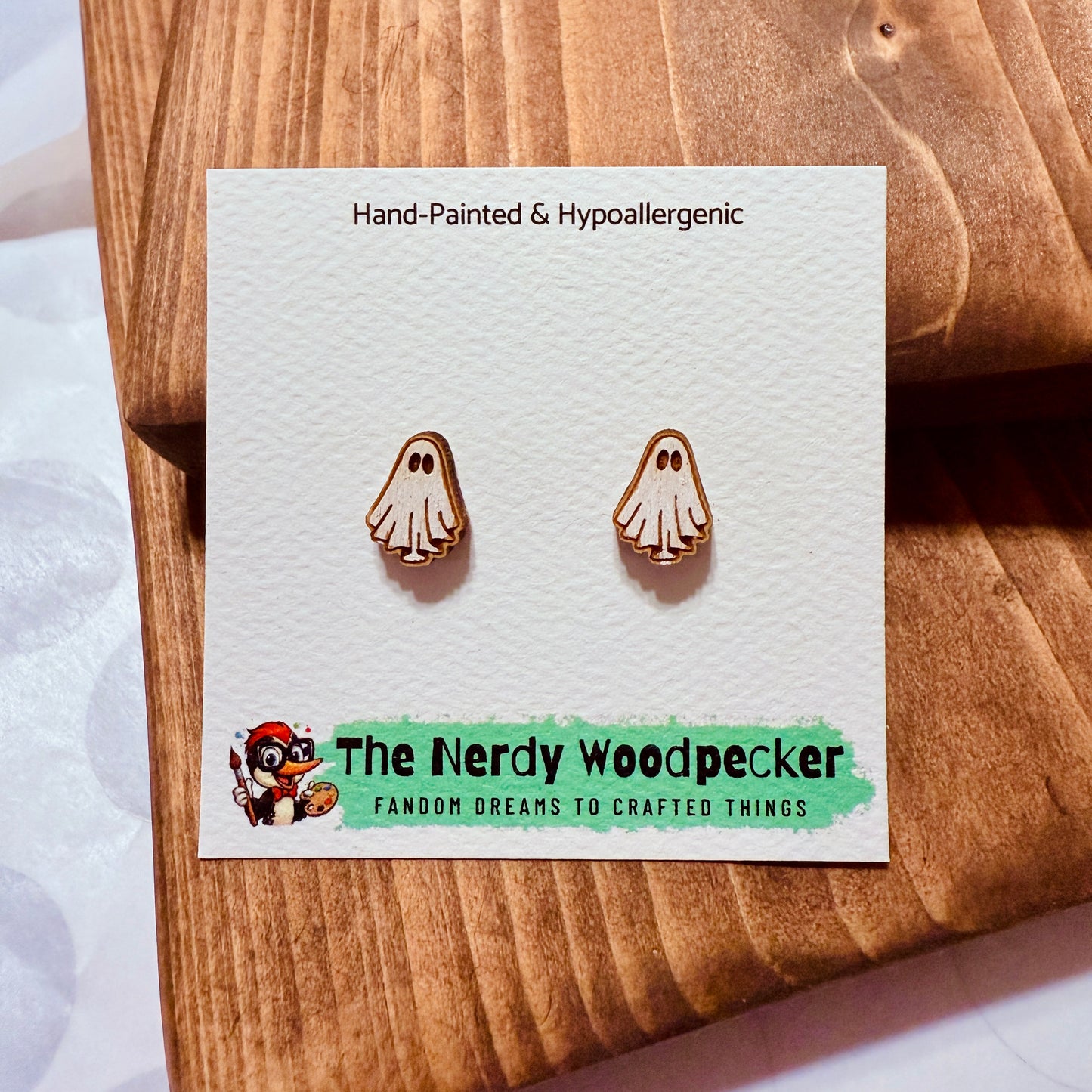 GHOST Stud Earrings — Hand-Painted | Spooky Earrings | Halloween Jewelry | Creepy Cute | Cosplay | Fandom Gift | Trick-or-Treat Accessory | Horror Stocking Stuffer