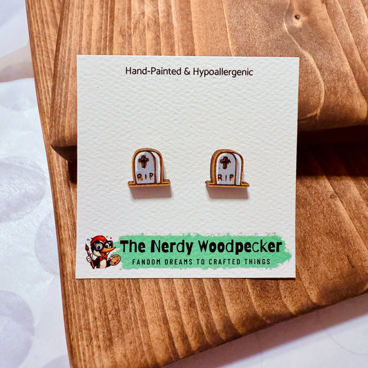TOMBSTONE Stud Earrings — Hand-Painted | Nerdy Earrings | Quirky Earrings | Weird Earrings | Anime Earrings | Fandom | Cosplay | Stocking Stuffers | Gifts for Her | Nerd Gift