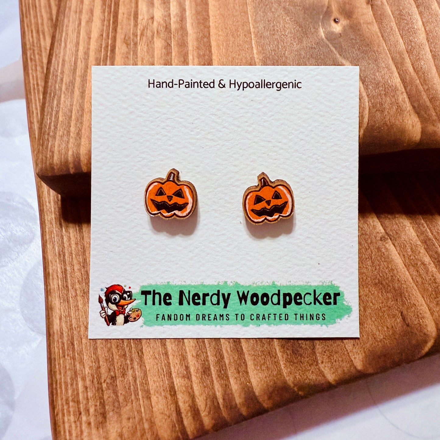 JACK O’LANTERN Stud Earrings — Hand-Painted | Nerdy Earrings | Quirky Earrings | Weird Earrings | Anime Earrings | Fandom | Cosplay | Stocking Stuffers | Gifts for Her | Nerd Gift