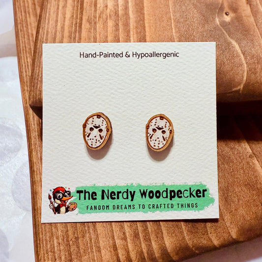 JASON VOORHEES Horror Stud Earrings — Hand-Painted | Spooky Earrings | Creepy Jewelry | Scary Cosplay | Fandom Gift | Halloween Stocking Stuffers | Horror Fan Gift