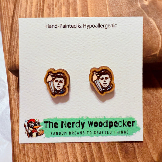 MICHAEL MYERS Horror Stud Earrings — Hand-Painted | Spooky Earrings | Creepy Jewelry | Scary Cosplay | Fandom Gift | Halloween Stocking Stuffers | Horror Fan Gift