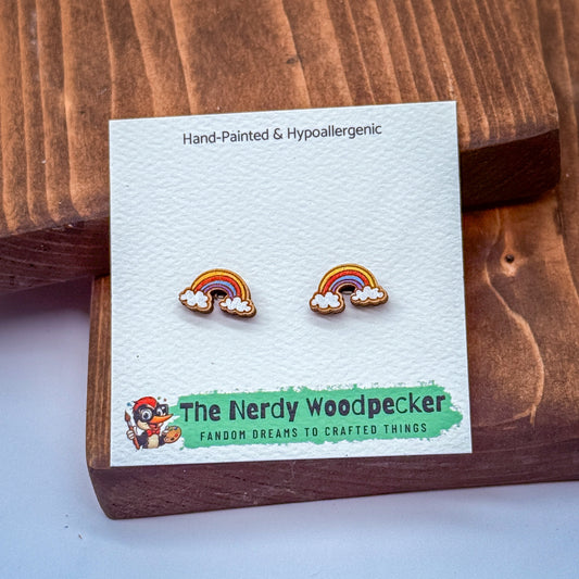 RAINBOW Stud Earrings — Hand-Painted | Nerdy Earrings | Quirky Earrings | Weird Earrings | Anime Earrings | Fandom | Cosplay | Stocking Stuffers | Gifts for Her | Pride Gifts | Nature Lovers
