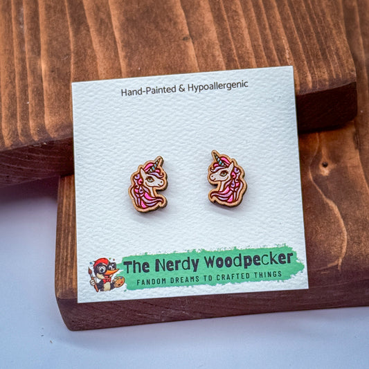 UNICORN Stud Earrings — Hand-Painted | Nerdy Earrings | Quirky Earrings | Weird Earrings | Anime Earrings | Fandom | Cosplay | Stocking Stuffers | Gifts for Her | Fantasy Earrings