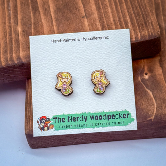 MERMAID Stud Earrings — Hand-Painted | Nerdy Earrings | Quirky Earrings | Weird Earrings | Anime Earrings | Fandom | Cosplay | Stocking Stuffers | Gifts for Her | Mermaids