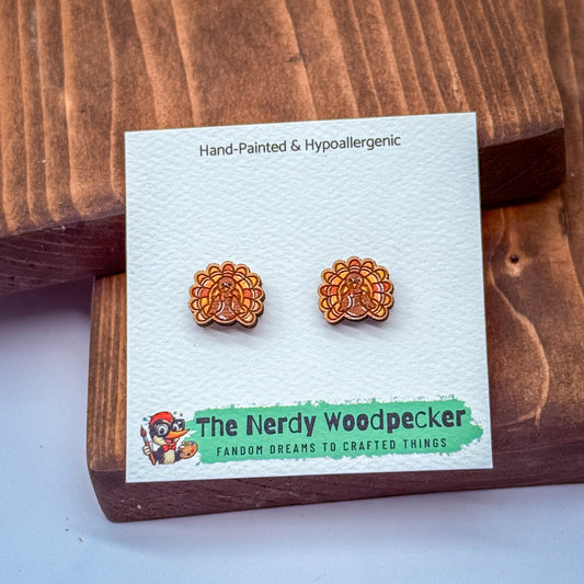 TURKEY Stud Earrings — Hand-Painted | Nerdy Earrings | Quirky Earrings | Weird Earrings | Anime Earrings | Fandom | Cosplay | Stocking Stuffers | Gifts for Her | Thanksgiving