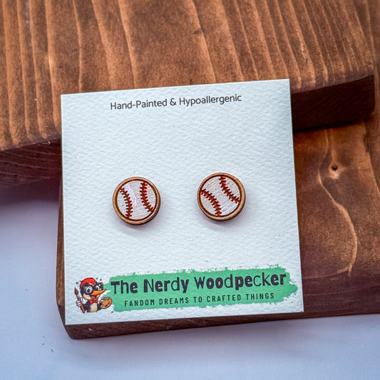 BASEBALL Stud Earrings — Hand-Painted | Nerdy Earrings | Quirky Earrings | Weird Earrings | Anime Earrings | Fandom | Cosplay | Stocking Stuffers | Sports Mom | Sports Earrings | Baseball Mom