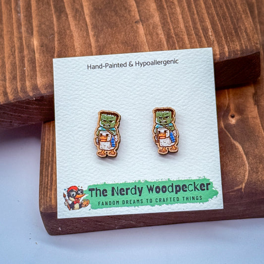 CHICKEN JOCKEY Stud Earrings — Hand-Painted | Minecraft Earrings | Nerdy Earrings | Quirky Earrings | Weird Earrings | Anime Earrings | Fandom | Cosplay | Stocking Stuffers | Gifts for Her | Nerd Gift | Minecraft Fans