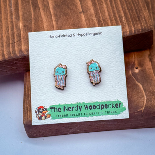 JELLYFISH Stud Earrings — Hand-Painted | Nerdy Earrings | Quirky Earrings | Weird Earrings | Anime Earrings | Fandom | Cosplay | Stocking Stuffers | Gifts for Her | Ocean Lovers | Ocean Creatures