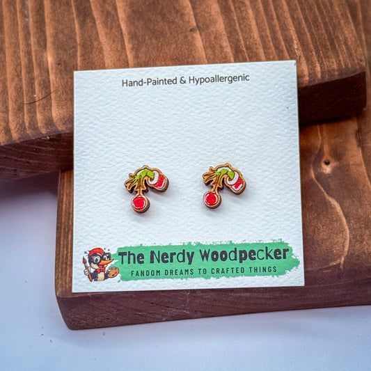 GRINCH Stud Earrings — Hand-Painted | Christmas Earrings | Holiday Earrings | Winter Earrings | Anime Earrings | Fandom | Cosplay | Stocking Stuffers | Gifts for Her | Disney Earrings