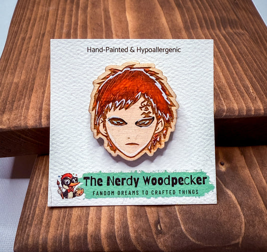 GAARA Wood Pin — Hand-Painted | Fandom Flair | Backpack Pin | Jacket Pin | Nerdy Gift | Gamer Gift | Geek Gift | Anime Gift | Naruto Fans