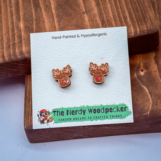 REINDEER Stud Earrings — Hand-Painted | Christmas Earrings | Holiday Earrings | Winter Earrings | Anime Earrings | Fandom | Cosplay | Stocking Stuffers | Gifts for Her | Rudolph Earrings