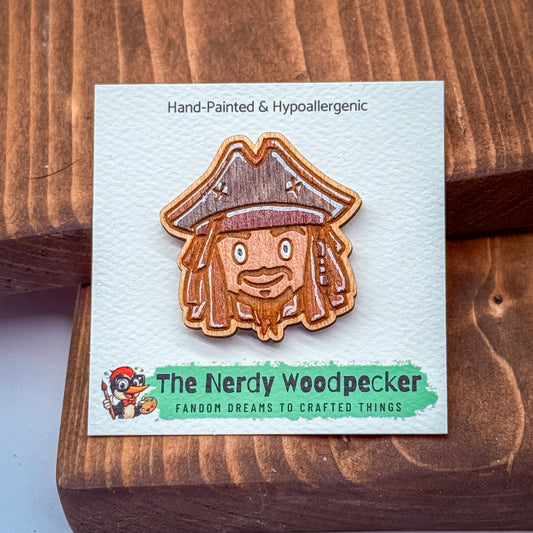JACK SPARROW Wood Pin — Hand-Painted | Fandom Flair | Backpack Pin | Jacket Pin | Nerdy Gift | Gamer Gift | Boyfriend Gift | Geek Gift | Anime Gift