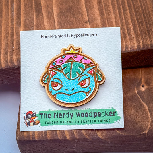 VENUSAUR Wood Pin — Hand-Painted | Fandom Flair | Backpack Pin | Jacket Pin | Nerdy Gift | Gamer Gift | Geek Gift | Anime Gift | Pokemon Gift | Pokemon Pin