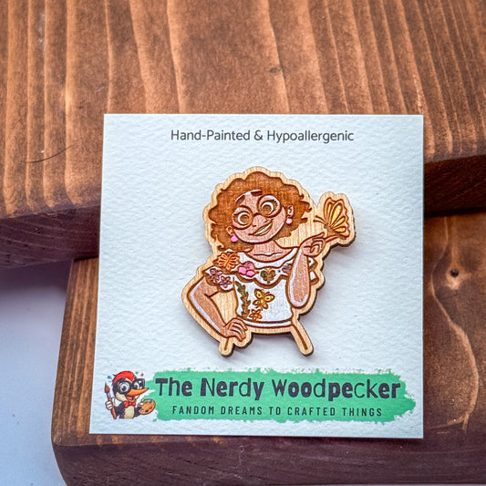 MIRABEL Wood Pin — Hand-Painted | Fandom Flair | Backpack Pin | Jacket Pin | Nerdy Gift | Gamer Gift | Geek Gift | Anime Gift | Encanto