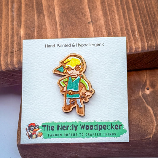 LINK Wood Pin — Hand-Painted | Fandom Flair | Backpack Pin | Jacket Pin | Nerdy Gift | Gamer Gift | Geek Gift | Anime Gift | Zelda Fans
