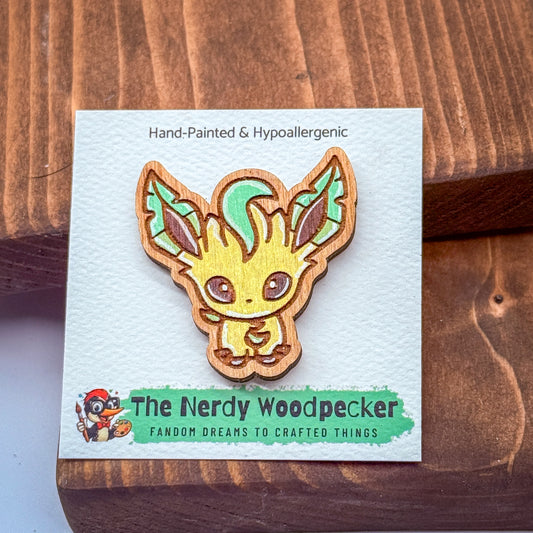 LEAFEON Wood Pin — Hand-Painted | Fandom Flair | Backpack Pin | Jacket Pin | Nerdy Gift | Gamer Gift | Geek Gift | Anime Gift | Pokemon Gift | Pokemon Pins