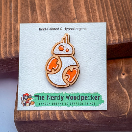 BB8 Wood Pin — Hand-Painted | Fandom Flair | Backpack Pin | Jacket Pin | Nerdy Gift | Gamer Gift | Geek Gift | Anime Gift | Disney Pins | Star Wars Pins