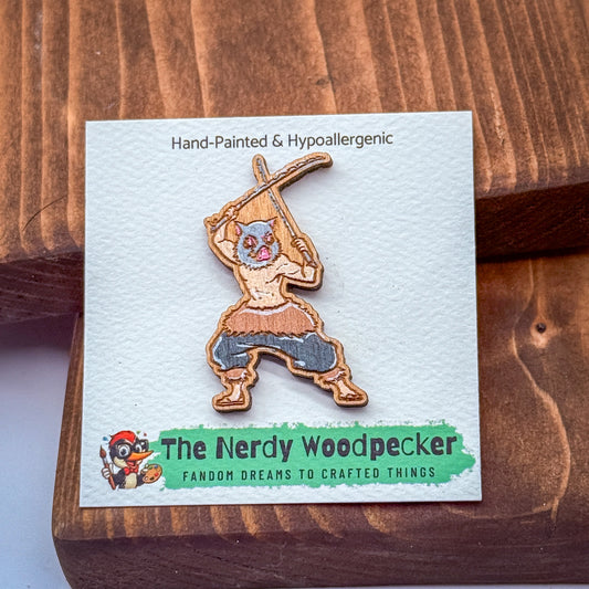 HASHIBIRA Wood Pin — Hand-Painted | Fandom Flair | Backpack Pin | Jacket Pin | Nerdy Gift | Gamer Gift | Geek Gift | Anime Gift | Demon Slayer