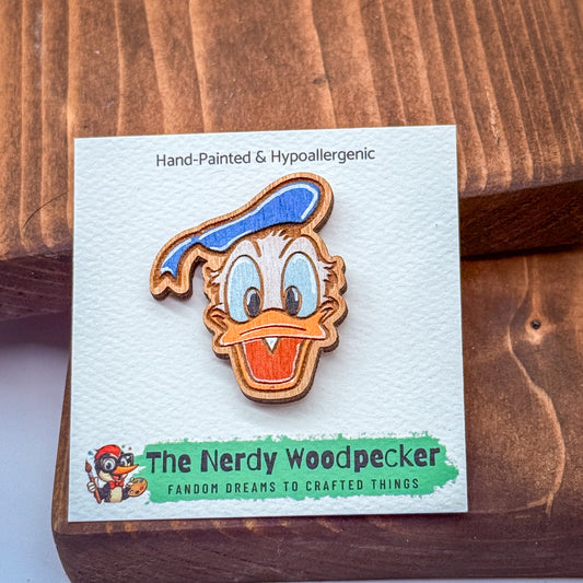 DONALD Wood Pin — Hand-Painted | Fandom Flair | Backpack Pin | Jacket Pin | Nerdy Gift | Gamer Gift | Geek Gift | Anime Gift | Disney Pins