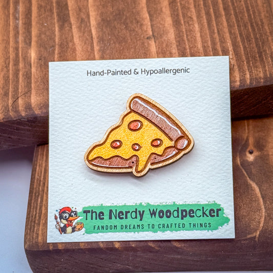 PIZZA Wood Pin — Hand-Painted | Fandom Flair | Backpack Pin | Jacket Pin | Nerdy Gift | Gamer Gift | Geek Gift | Anime Gift | Foodie