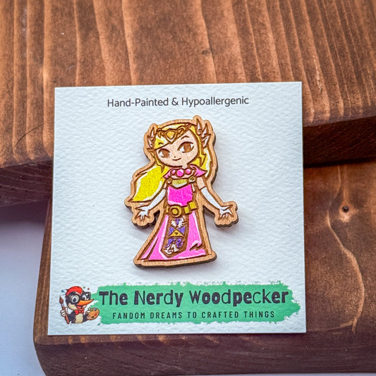 ZELDA Wood Pin — Hand-Painted | Fandom Flair | Backpack Pin | Jacket Pin | Nerdy Gift | Gamer Gift | Geek Gift | Anime Gift | Zelda Fans