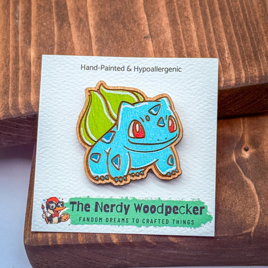 BULBASAUR Wood Pin — Hand-Painted | Fandom Flair | Backpack Pin | Jacket Pin | Nerdy Gift | Gamer Gift | Geek Gift | Anime Gift | Pokemon Gift | Pokemon Pin