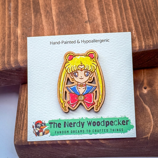 SAILOR MOON Wood Pin — Hand-Painted | Fandom Flair | Backpack Pin | Jacket Pin | Nerdy Gift | Gamer Gift | Geek Gift | Anime Gift | Sailor Venus