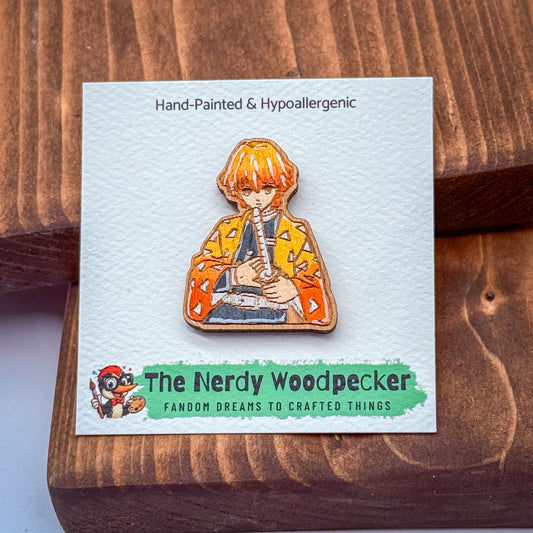 AGATSUMA Wood Pin — Hand-Painted | Fandom Flair | Backpack Pin | Jacket Pin | Nerdy Gift | Gamer Gift | Geek Gift | Anime Gift | Demon Slayer