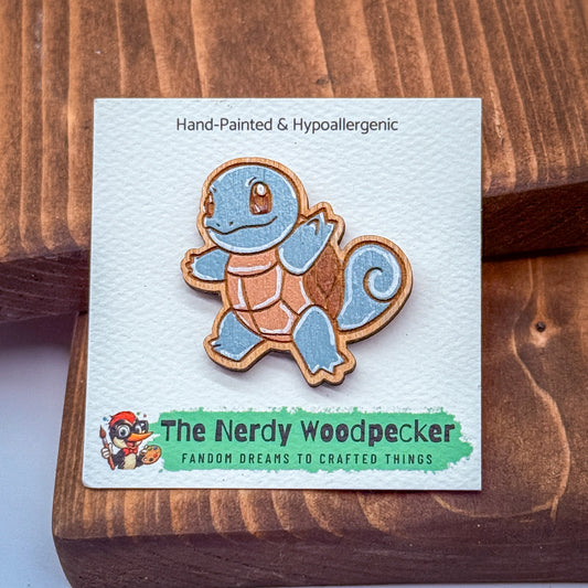 SQUIRTLE Wood Pin — Hand-Painted | Fandom Flair | Backpack Pin | Jacket Pin | Nerdy Gift | Gamer Gift | Geek Gift | Anime Gift | Pokemon Gift | Pokemon Pin