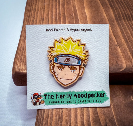 NARUTO Wood Pin — Hand-Painted | Fandom Flair | Backpack Pin | Jacket Pin | Nerdy Gift | Gamer Gift | Geek Gift | Anime Gift | Naruto Fans