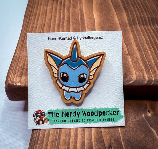 VAPOREON Wood Pin — Hand-Painted | Fandom Flair | Backpack Pin | Jacket Pin | Nerdy Gift | Gamer Gift | Geek Gift | Anime Gift | Pokemon Gift | Pokemon Pins