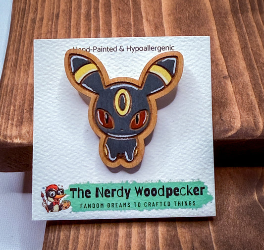 UMBREON Wood Pin — Hand-Painted | Fandom Flair | Backpack Pin | Jacket Pin | Nerdy Gift | Gamer Gift | Geek Gift | Anime Gift | Pokemon Gift | Pokemon Pins