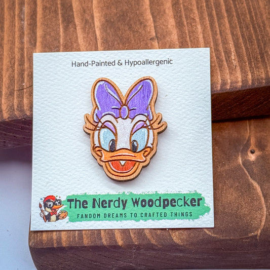 DAISY Wood Pin — Hand-Painted | Fandom Flair | Backpack Pin | Jacket Pin | Nerdy Gift | Gamer Gift | Geek Gift | Anime Gift | Disney Pins